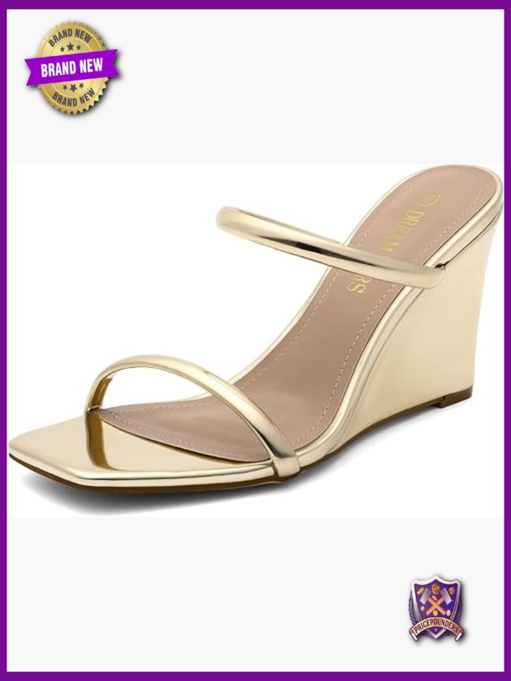 Women Square Toe Wedge Sandals Two Strap Slip On Dress Shoes